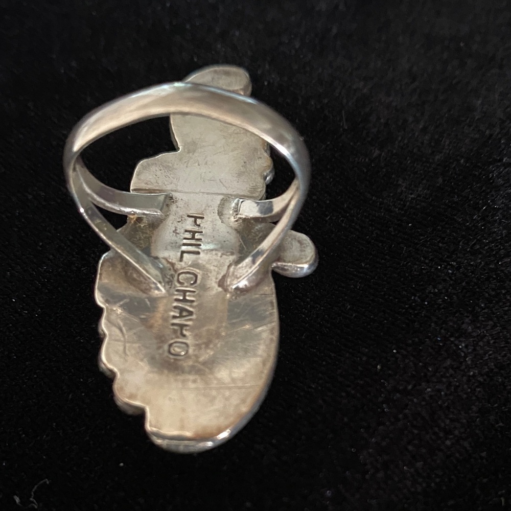 VTG Phil Chapo Navajo Silver Ring with Turquoise and Coral - Picture 6 of 6
